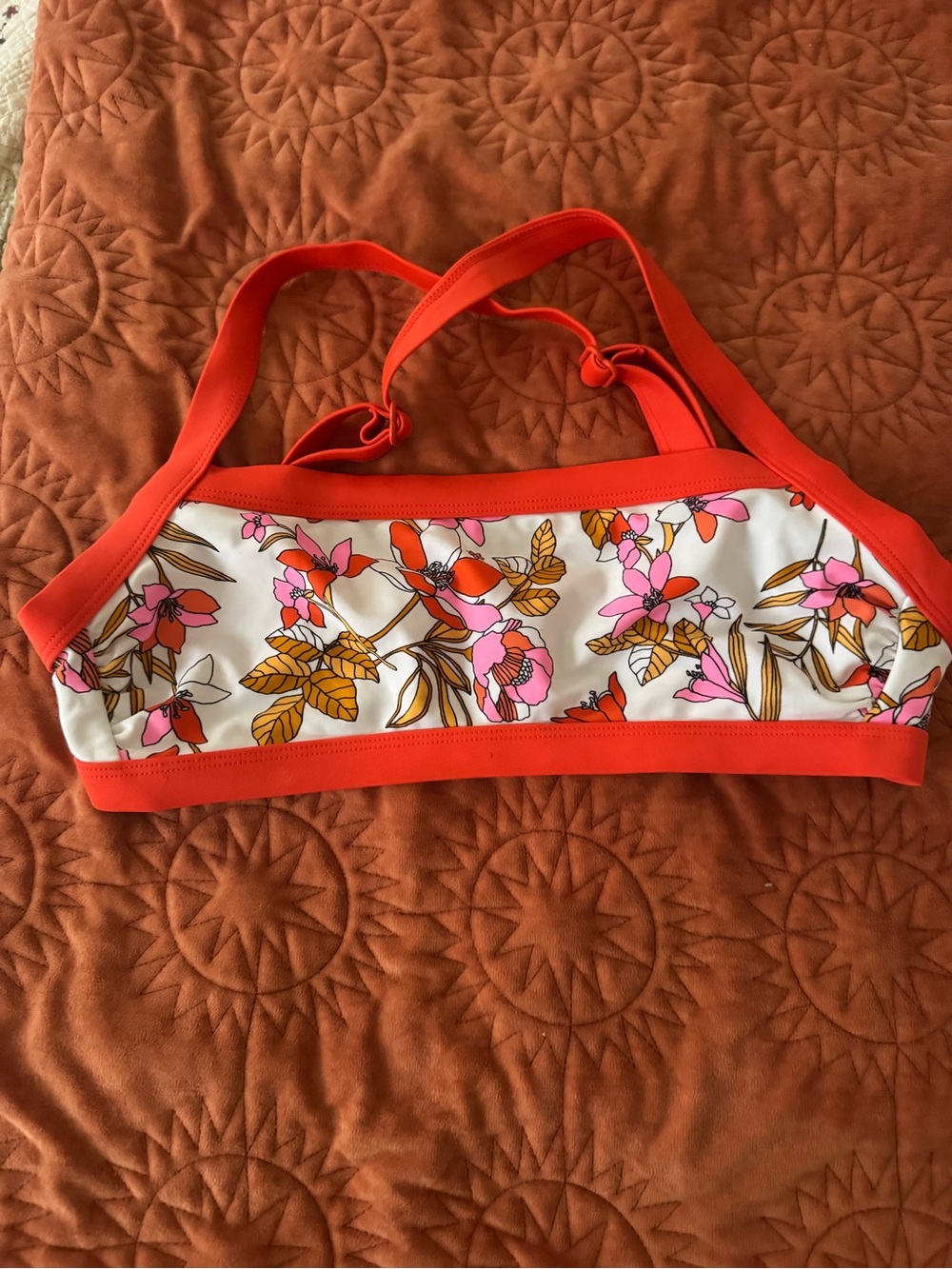 Xhilaration Floral Bikini Top with Orange Trim
